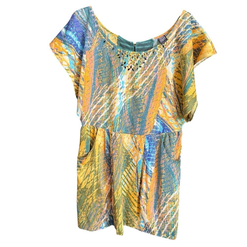 Free People Multicolor Boho Abstract Minidress/Tunic w/ Pockets Size 10